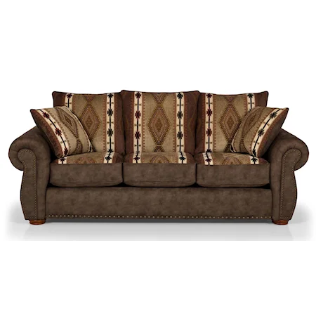 Traditional Bi-Color Sofa with Rolled Arms and Nailhead Trim